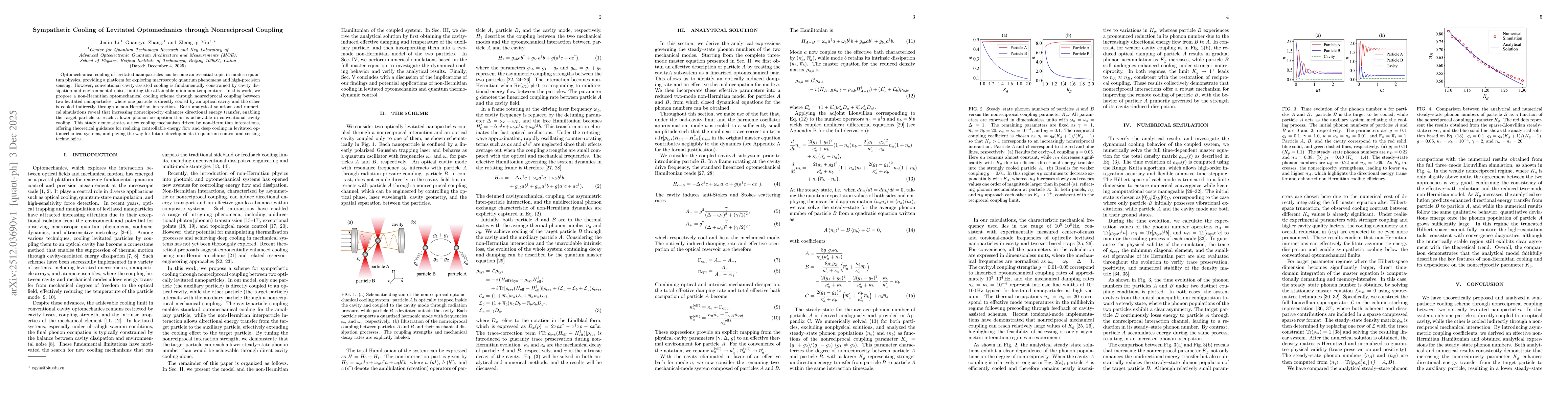 Thumbnail for Sympathetic Cooling of Levitated Optomechanics through Nonreciprocal Coupling