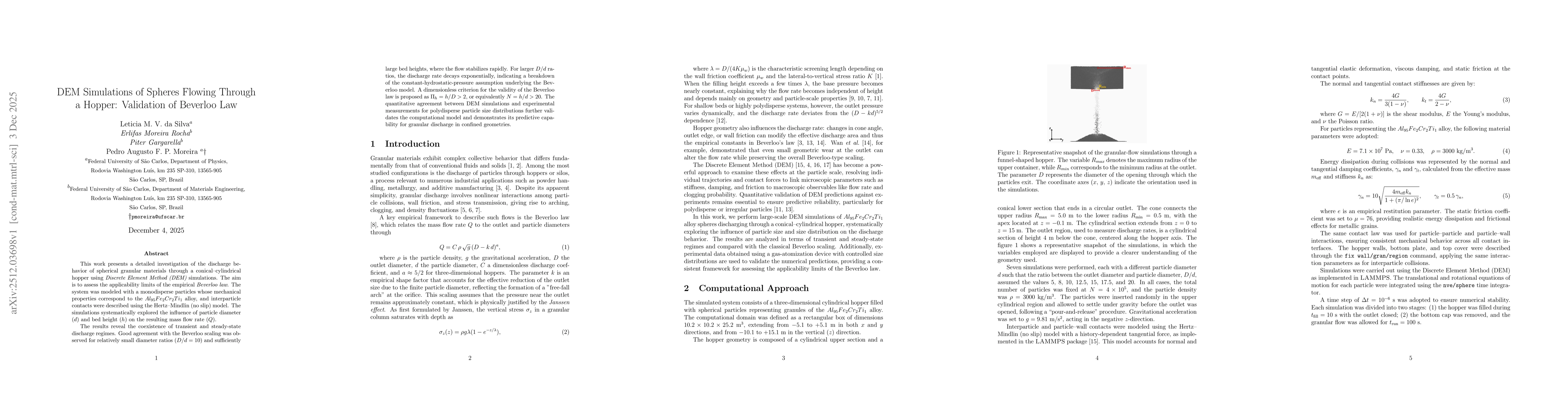 Thumbnail for DEM Simulations of Spheres Flowing Through a Hopper: Validation of Beverloo Law