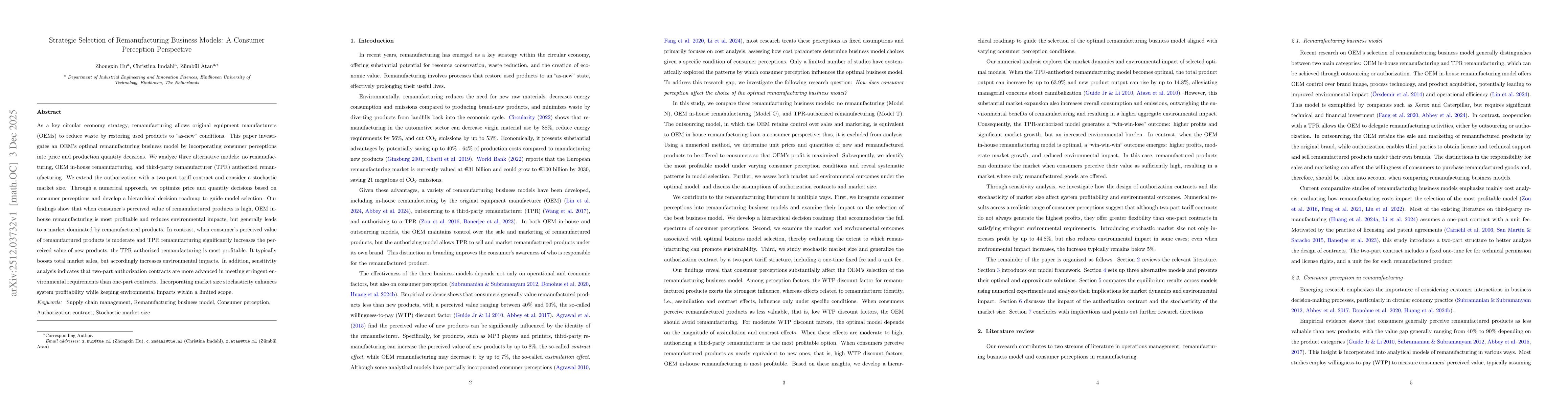 Thumbnail for Strategic Selection of Remanufacturing Business Models: A Consumer Perception Perspective