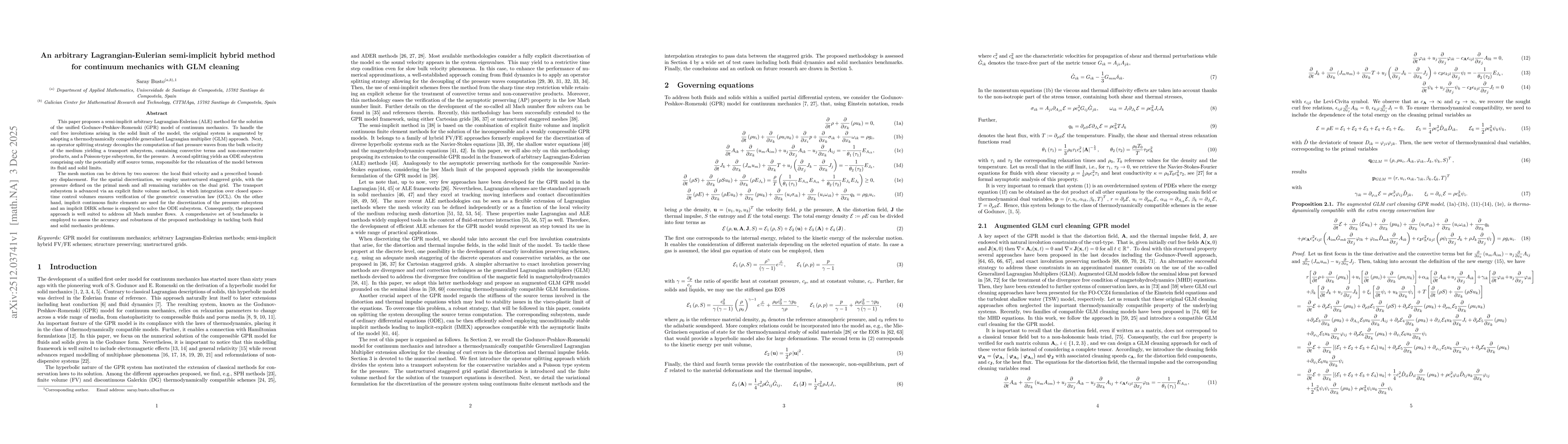 Thumbnail for An arbitrary Lagrangian-Eulerian semi-implicit hybrid method for continuum mechanics with GLM cleaning