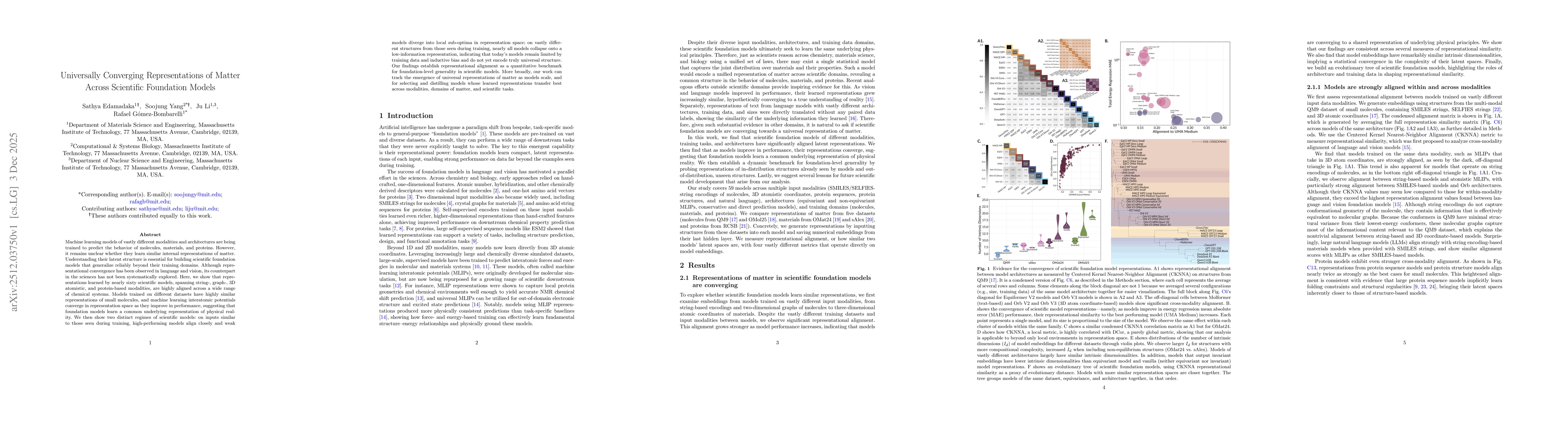 Thumbnail for Universally Converging Representations of Matter Across Scientific Foundation Models