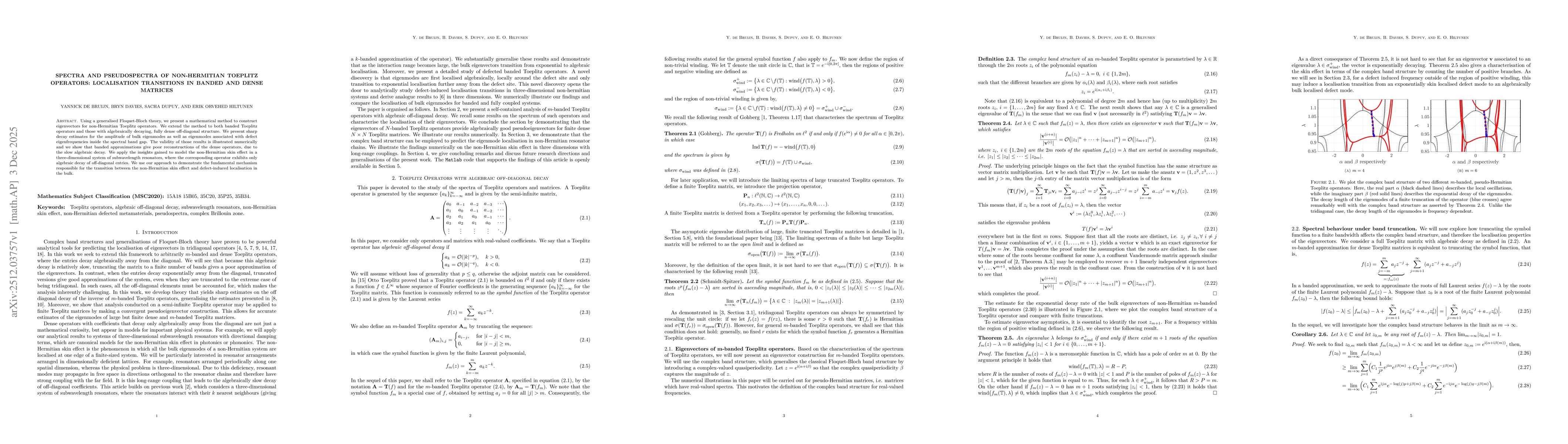Thumbnail for Spectra and pseudospectra of non-Hermitian Toeplitz operators: Eigenvector decay transitions in banded and dense matrices
