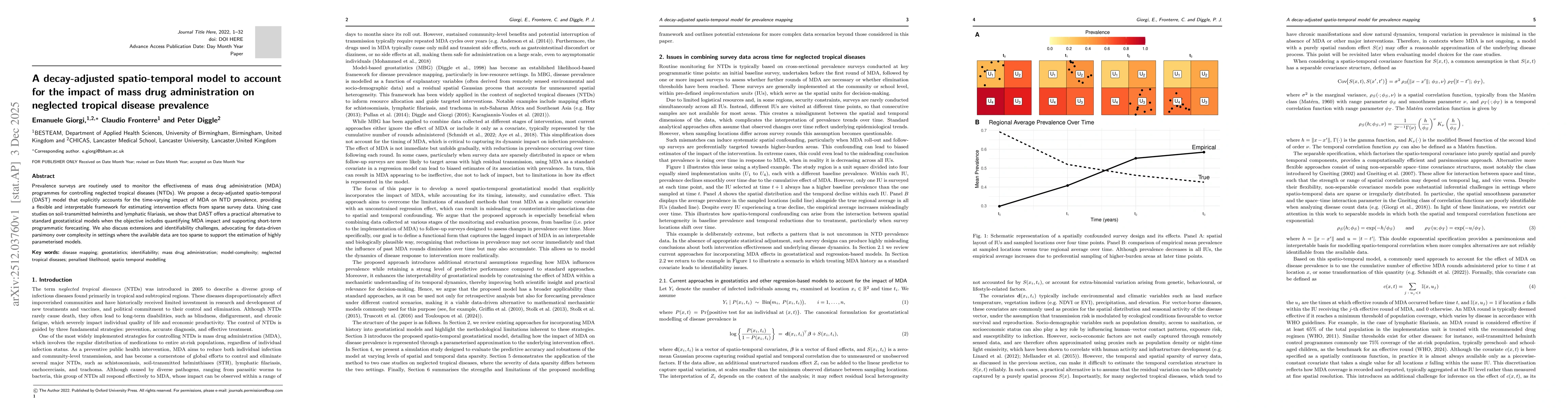 Thumbnail for A decay-adjusted spatio-temporal model to account for the impact of mass drug administration on neglected tropical disease prevalence