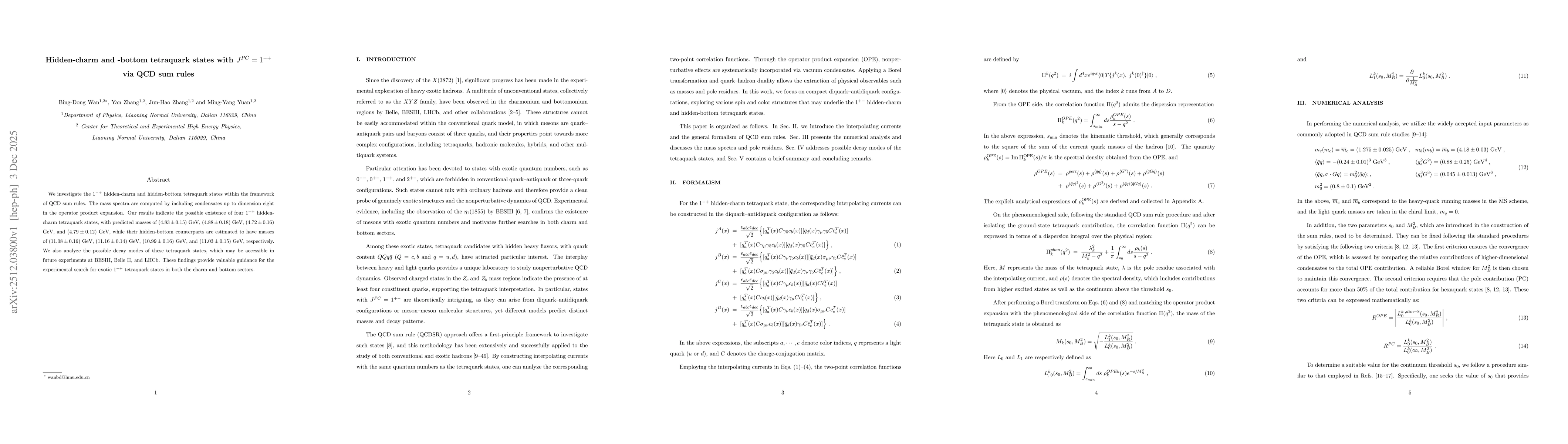 Thumbnail for Hidden-charm and -bottom tetraquark states with $J^{PC}=1^{-+}$ via QCD sum rules
