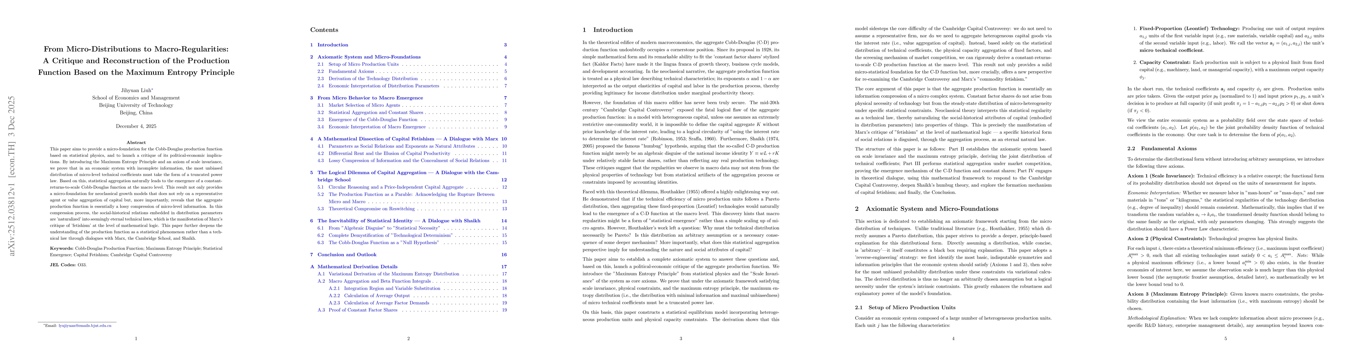 Thumbnail for From Micro-Distributions to Macro-Regularities: A Critique and Reconstruction of the Production Function Based on the Maximum Entropy Principle