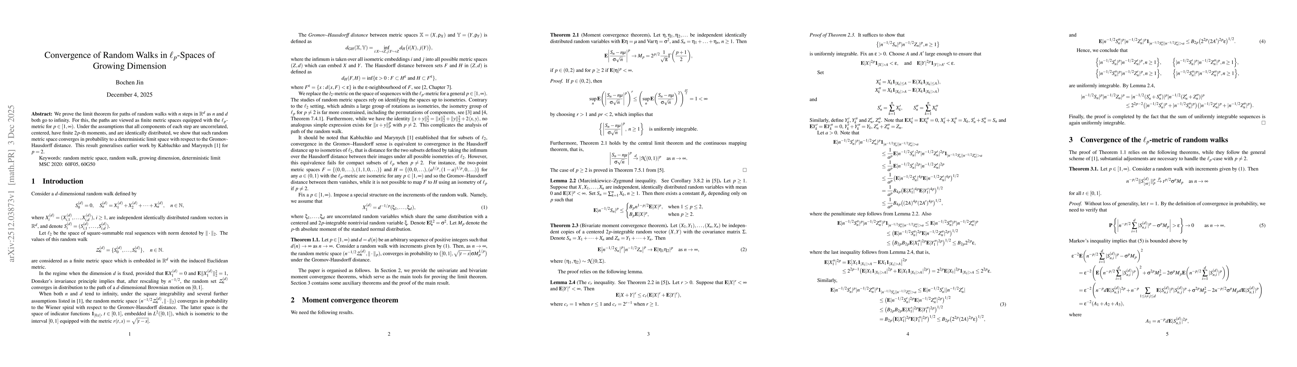 Thumbnail for Convergence of Random Walks in $\ell_p$-Spaces of Growing Dimension