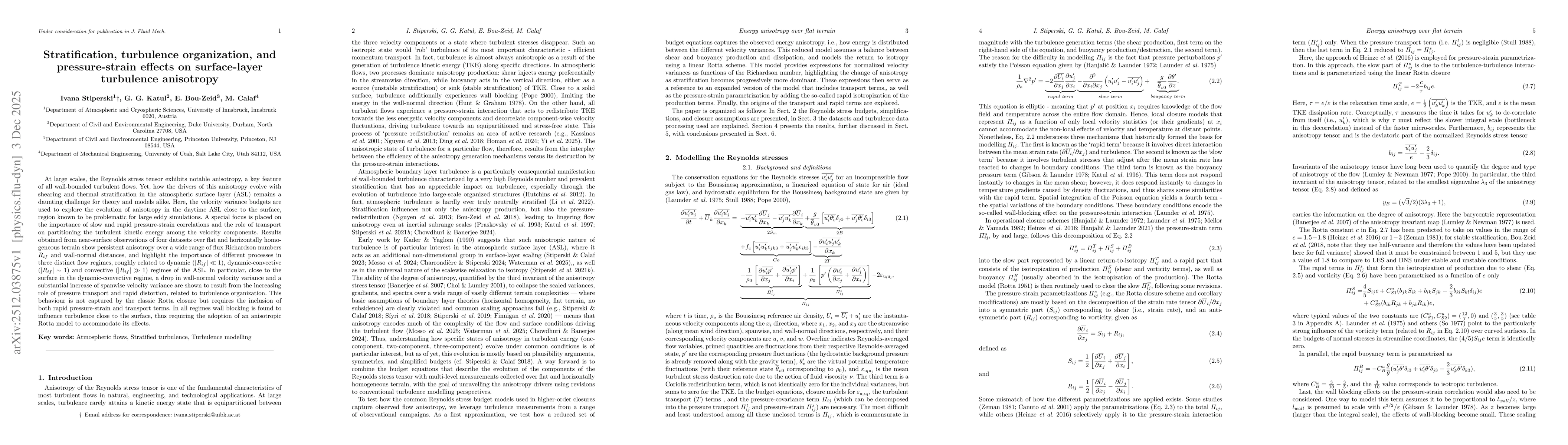 Thumbnail for Stratification, turbulence organization, and pressure-strain effects on surface-layer turbulence anisotropy