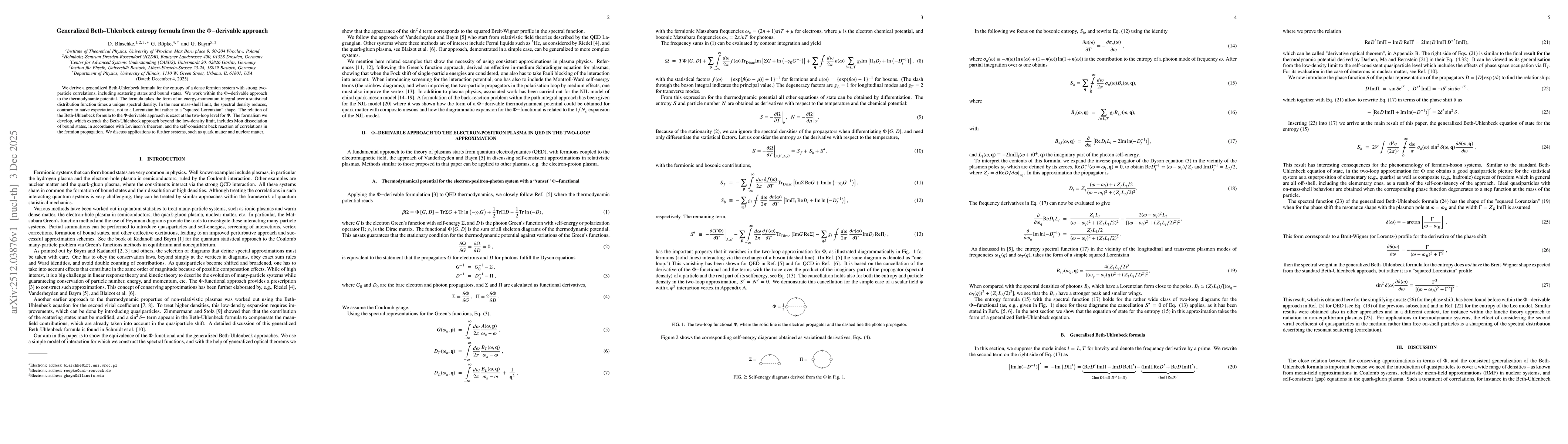 Thumbnail for Generalized Beth--Uhlenbeck entropy formula from the $Φ-$derivable approach