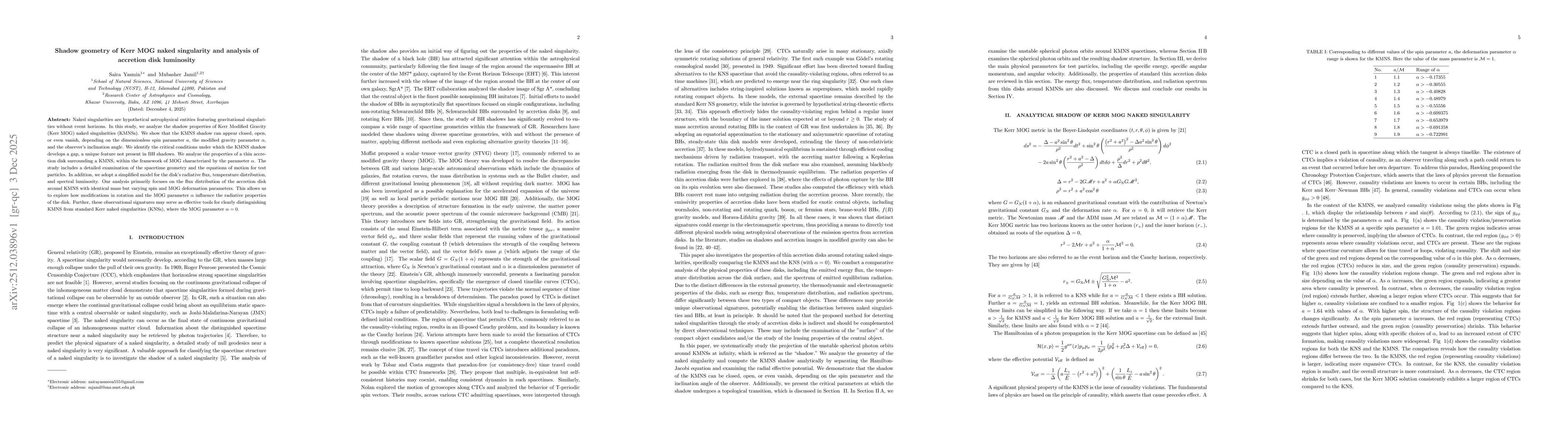 Thumbnail for Shadow geometry of Kerr MOG naked singularity and analysis of accretion disk luminosity
