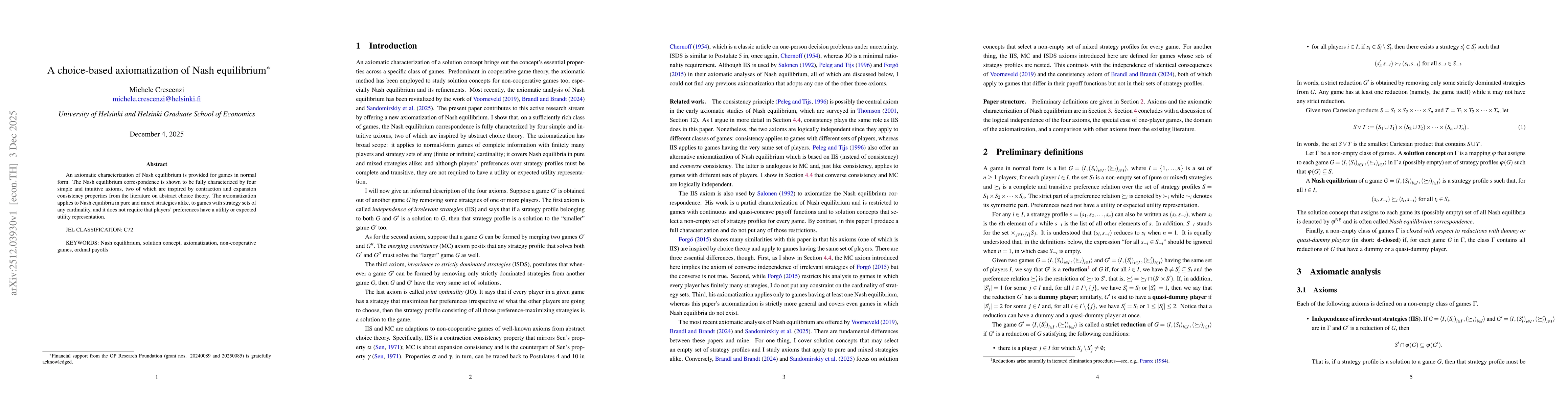 Thumbnail for A choice-based axiomatization of Nash equilibrium