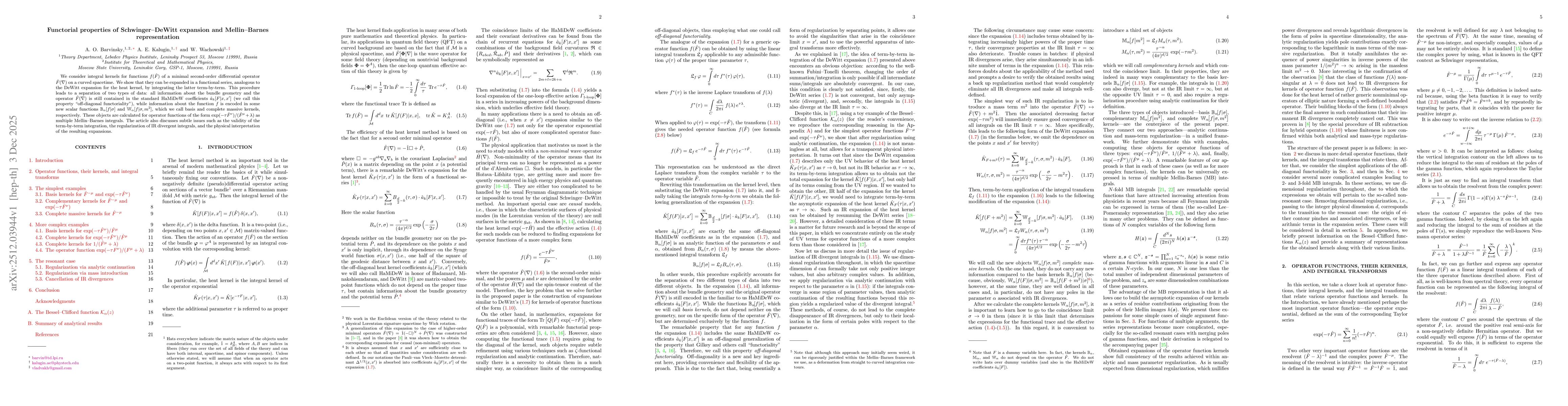 Thumbnail for Functorial properties of Schwinger-DeWitt expansion and Mellin-Barnes representation