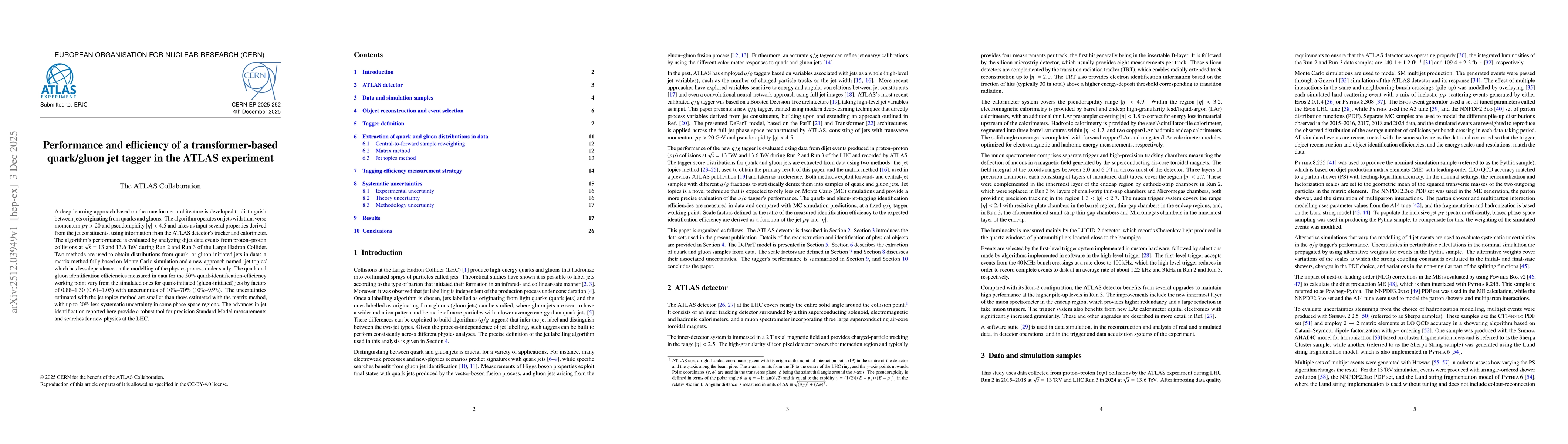 Thumbnail for Performance and efficiency of a transformer-based quark/gluon jet tagger in the ATLAS experiment