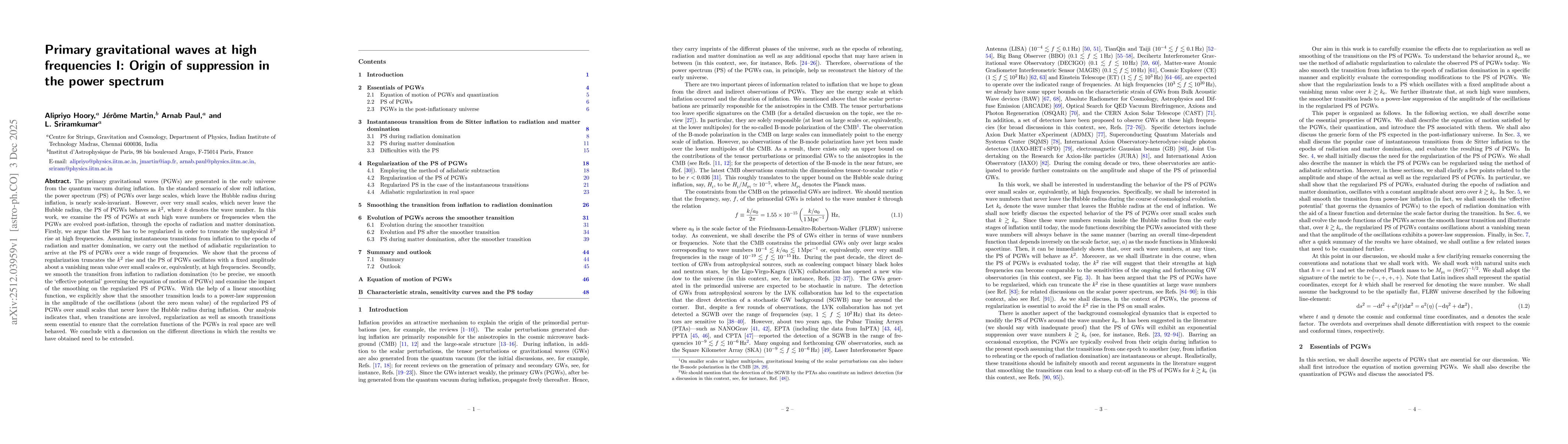 Thumbnail for Primary gravitational waves at high frequencies I: Origin of suppression in the power spectrum