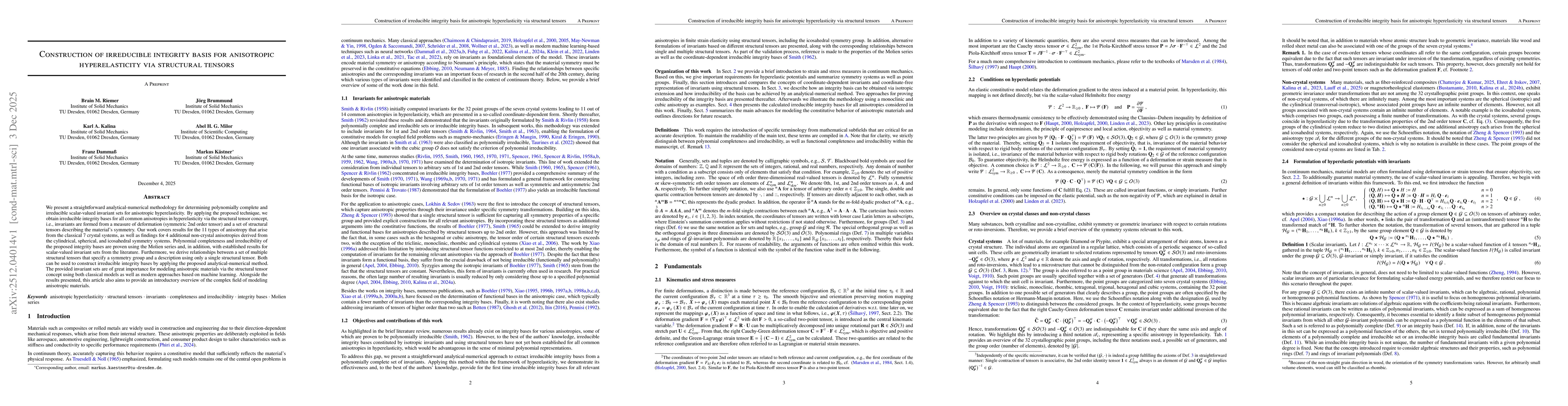 Thumbnail for Construction of irreducible integrity basis for anisotropic hyperelasticity via structural tensors