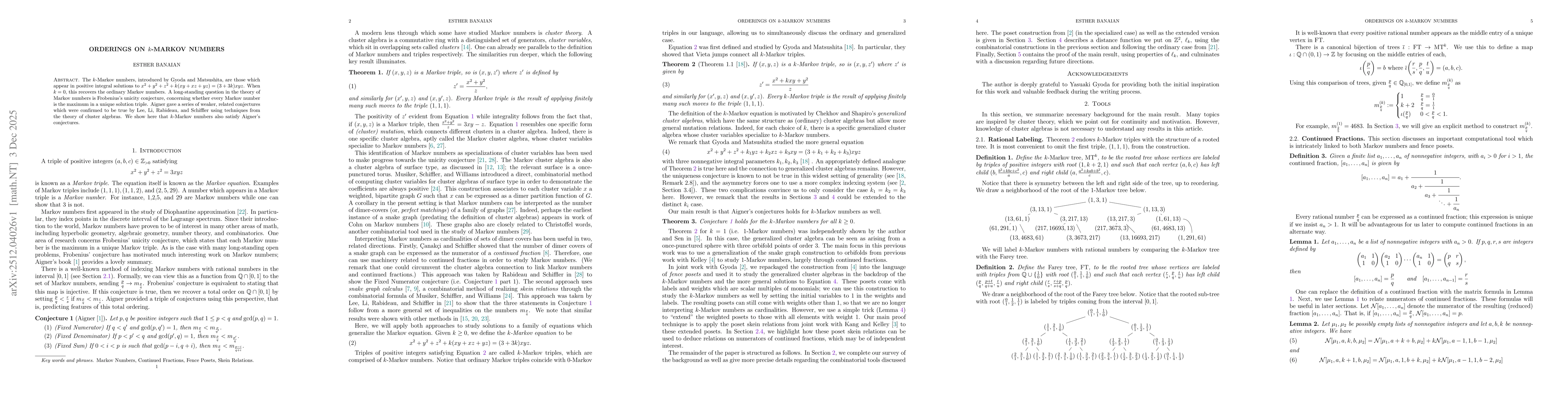 Thumbnail for Orderings of k-Markov Numbers