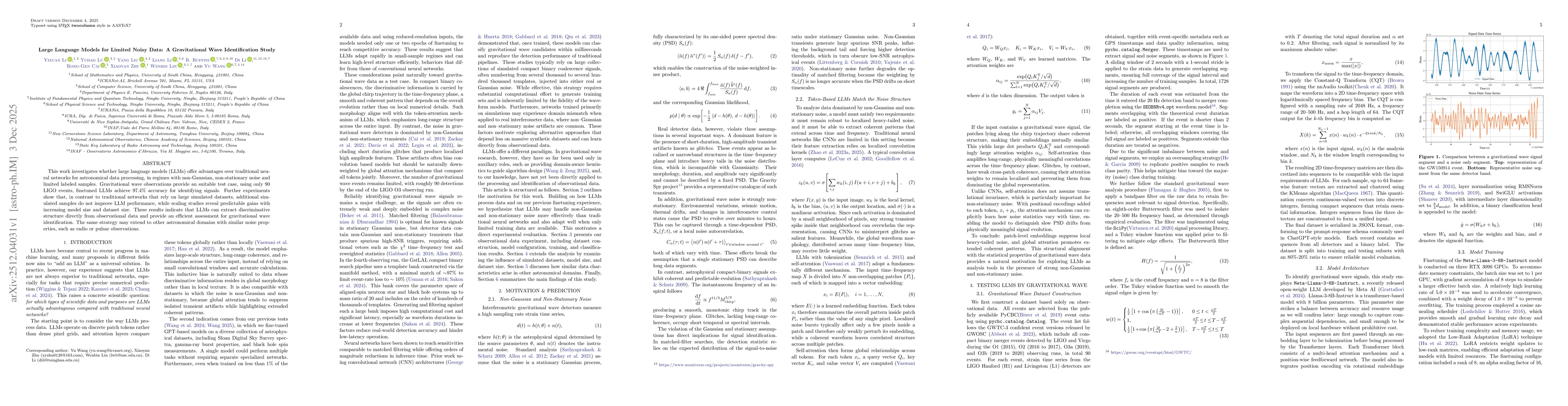 Thumbnail for Large Language Models for Limited Noisy Data: A Gravitational Wave Identification Study