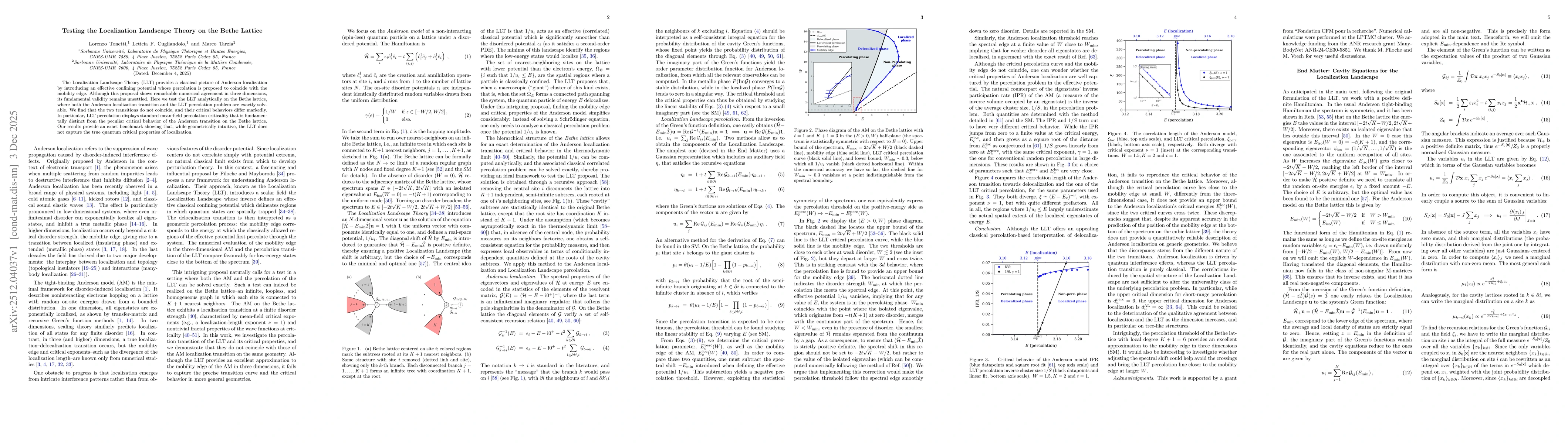 Thumbnail for Testing the Localization Landscape Theory on the Bethe Lattice