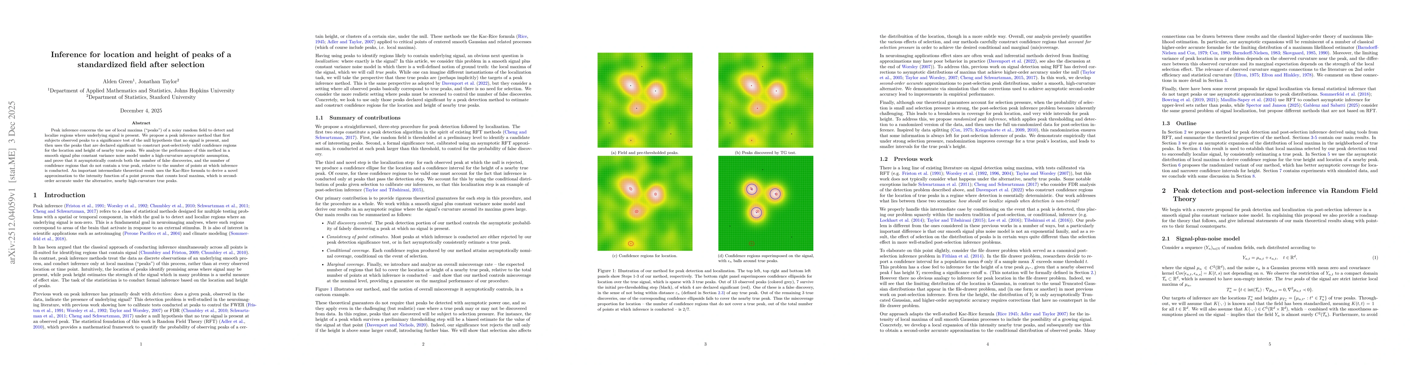 Thumbnail for Inference for location and height of peaks of a standardized field after selection