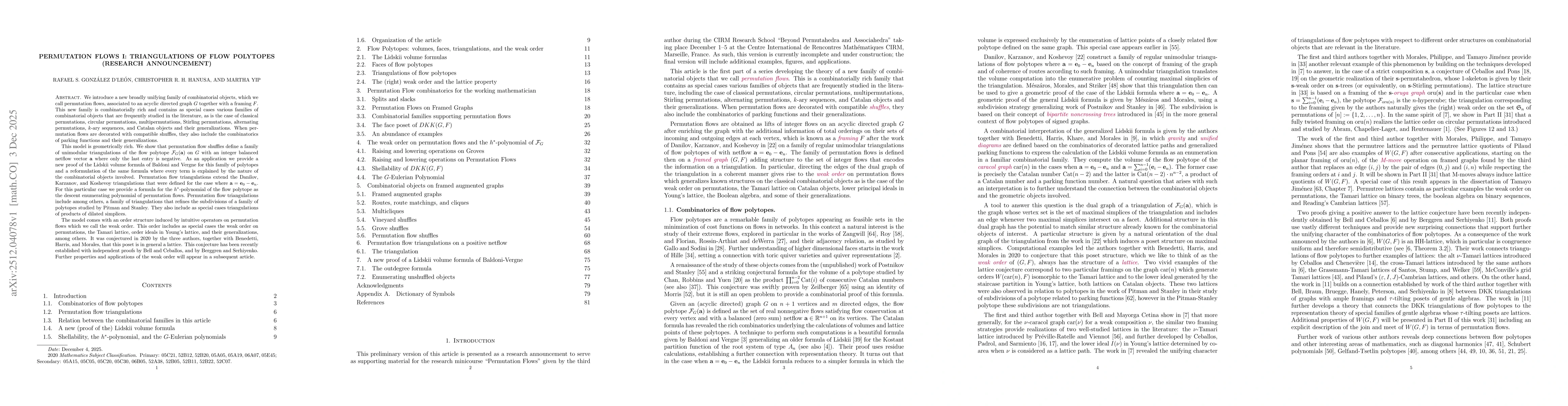 Thumbnail for Permutation Flows I: Triangulations of Flow Polytopes (Research Announcement)