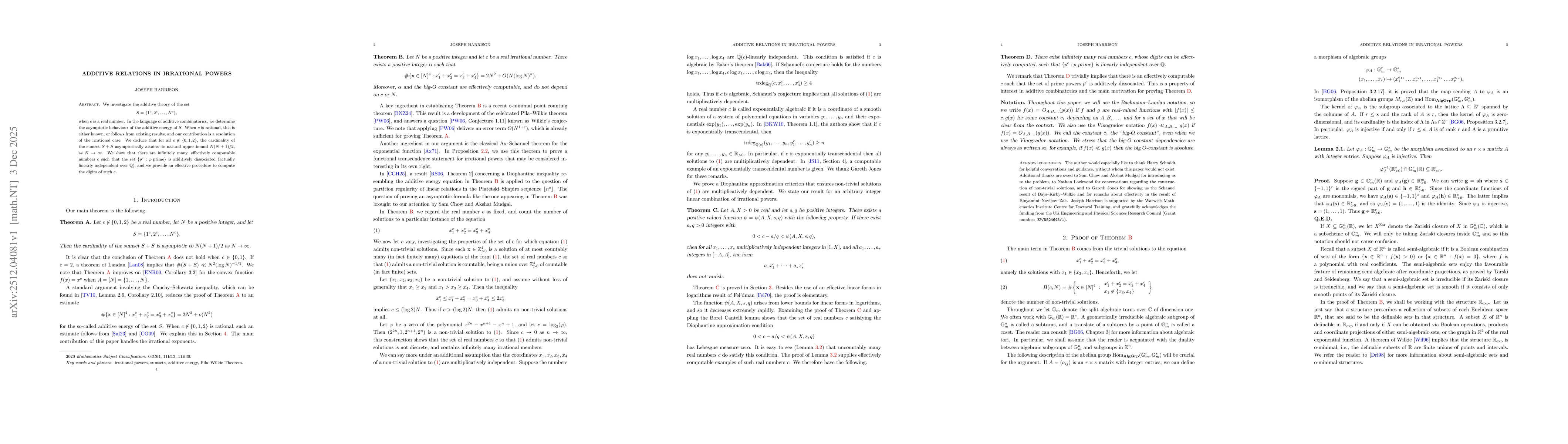Thumbnail for Additive relations in irrational powers