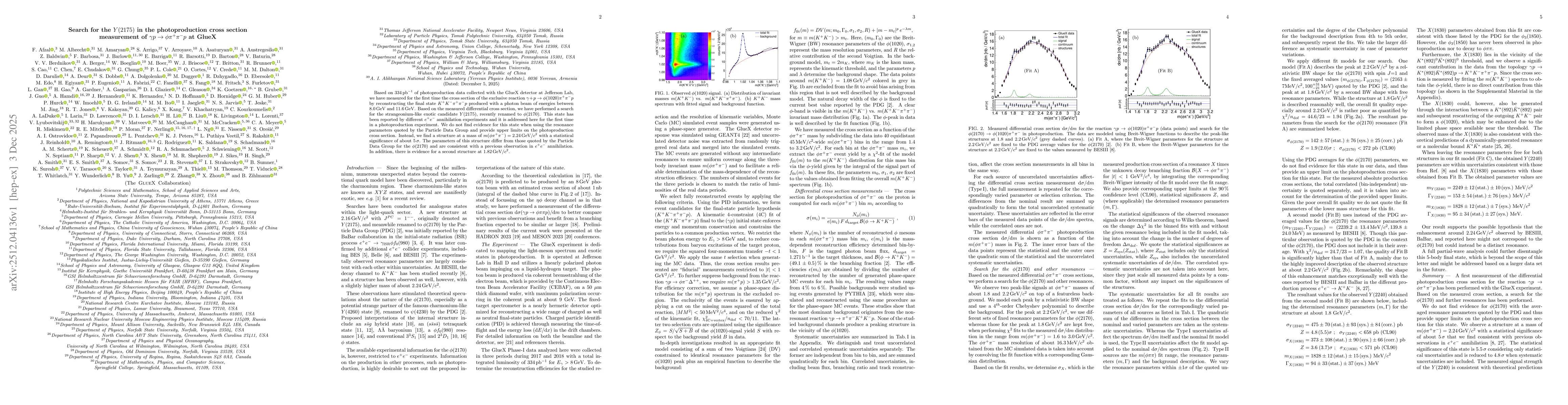 Thumbnail for Search for the $Y(2175)$ in the photoproduction cross section measurement of $γp \to φπ^{+} π^{-} p$ at GlueX
