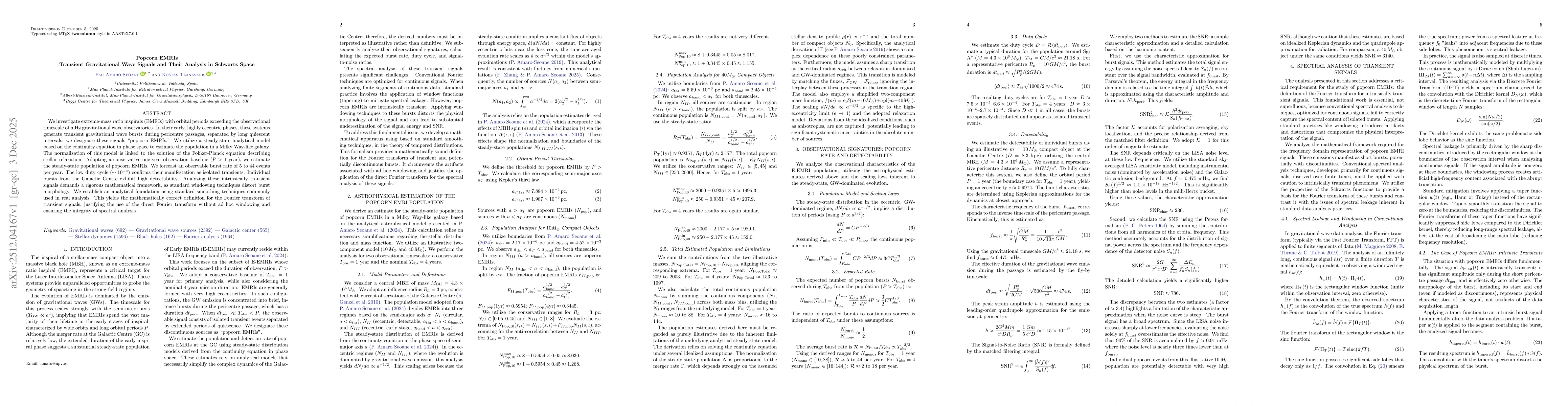 Thumbnail for Popcorn EMRIs: Transient Gravitational Wave Signals and Their Analysis in Schwartz Space