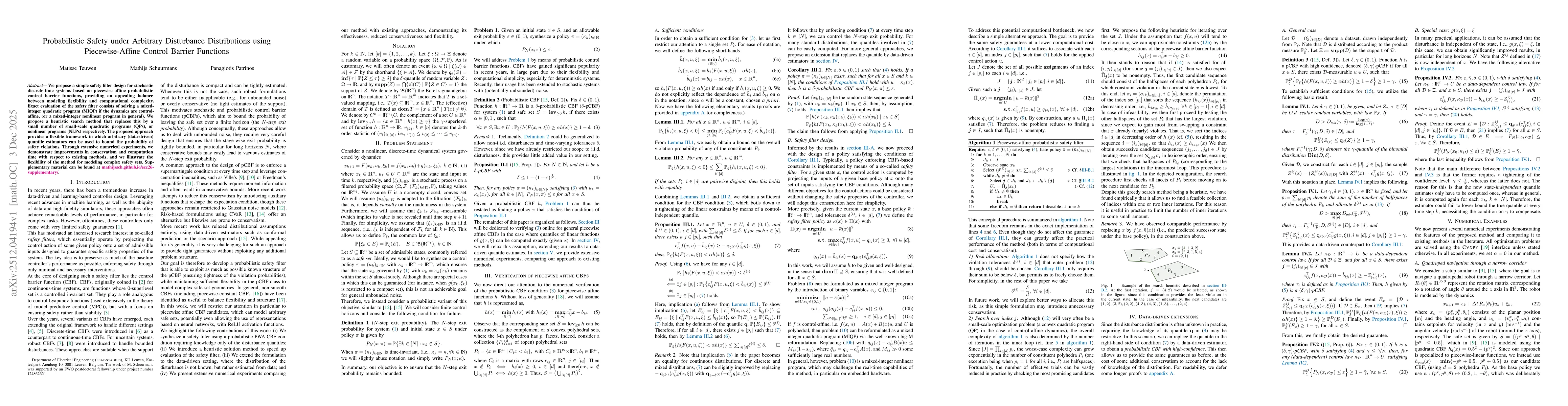 Thumbnail for Probabilistic Safety under Arbitrary Disturbance Distributions using Piecewise-Affine Control Barrier Functions