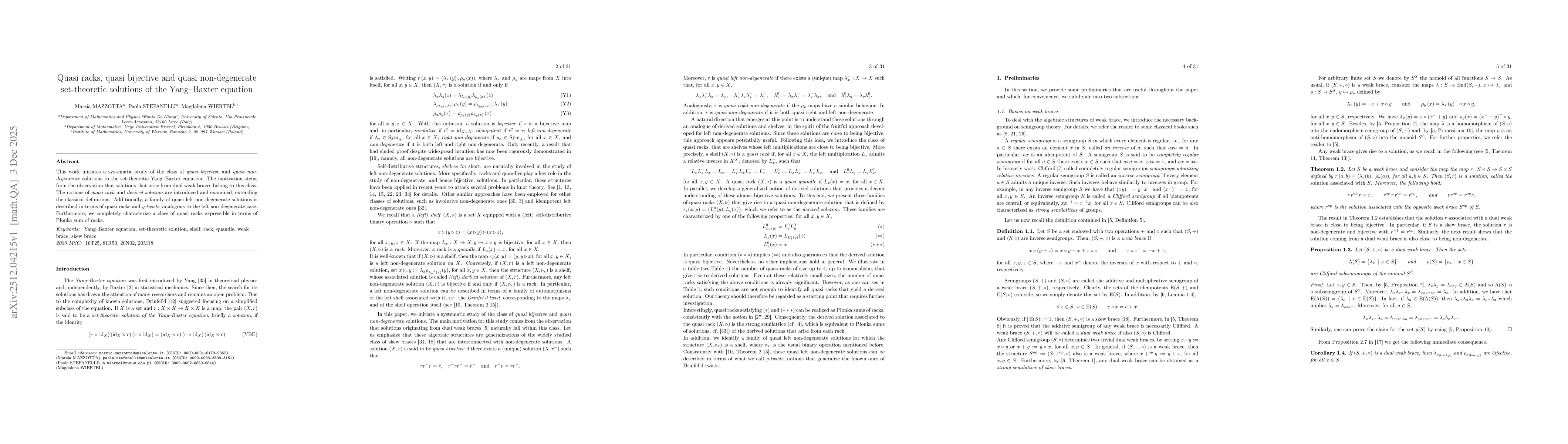 Thumbnail for Quasi racks, quasi bijective and quasi non-degenerate set-theoretic solutions of the Yang-Baxter equation