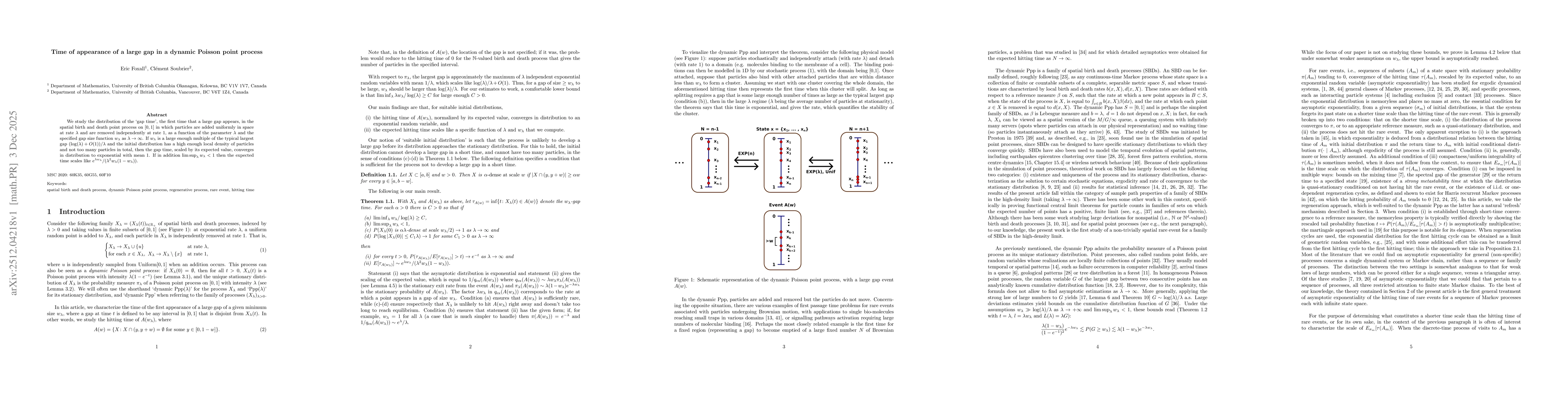 Thumbnail for Time of appearance of a large gap in a dynamic Poisson point process