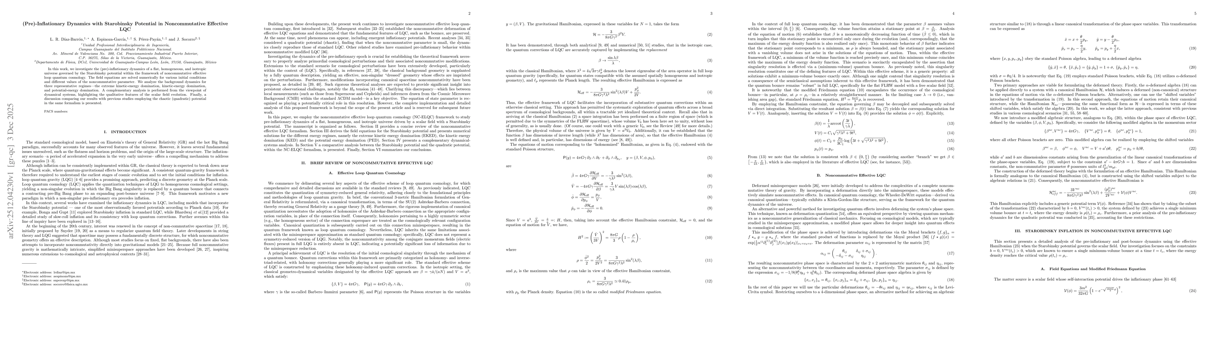 Thumbnail for (Pre)-Inflationary Dynamics with Starobinsky Potential in Noncommutative Effective LQC