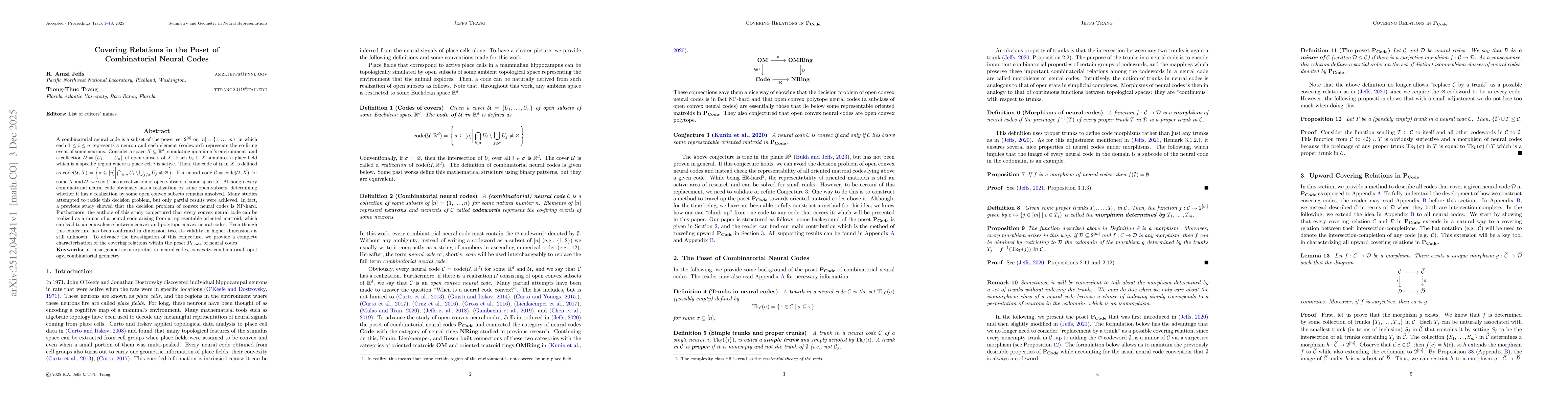 Thumbnail for Covering Relations in the Poset of Combinatorial Neural Codes