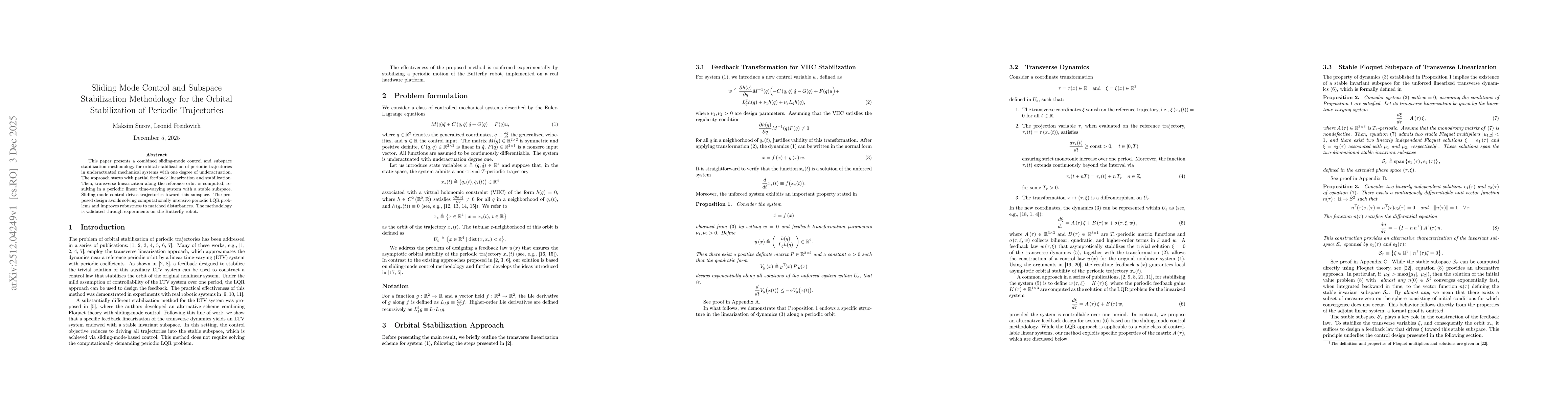 Thumbnail for Sliding Mode Control and Subspace Stabilization Methodology for the Orbital Stabilization of Periodic Trajectories