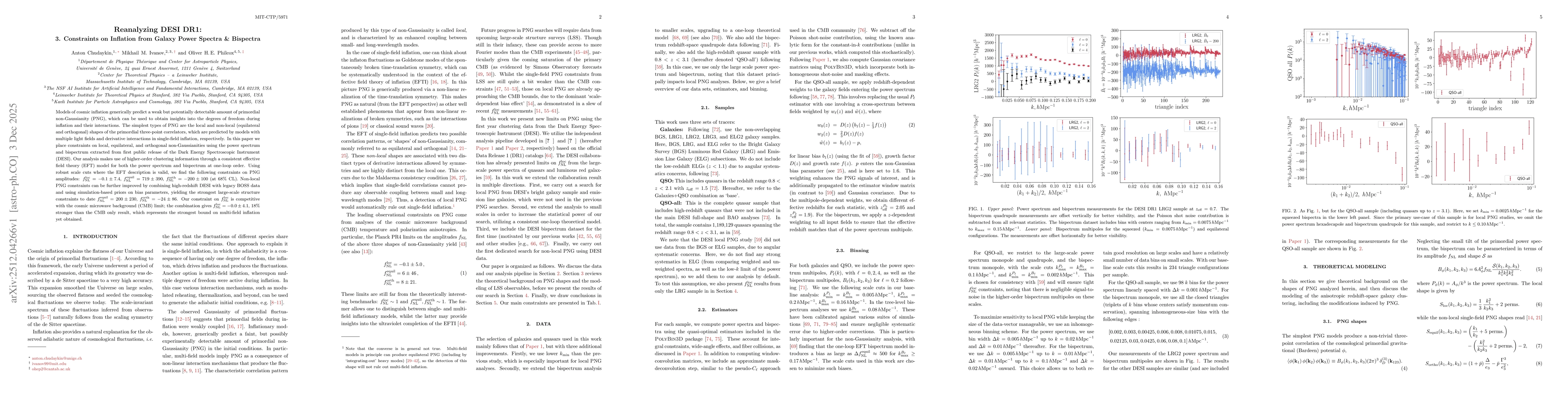 Thumbnail for Reanalyzing DESI DR1: 3. Constraints on Inflation from Galaxy Power Spectra & Bispectra