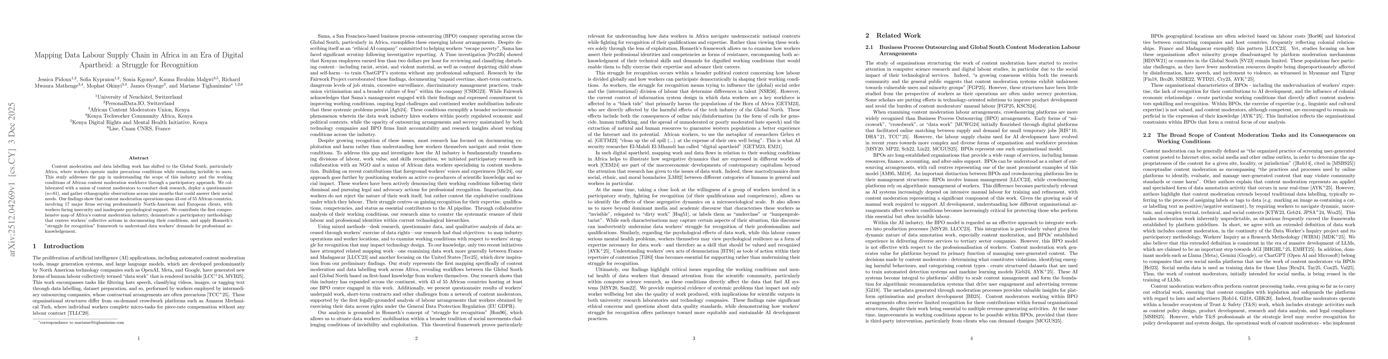 Thumbnail for Mapping Data Labour Supply Chain in Africa in an Era of Digital Apartheid: a Struggle for Recognition