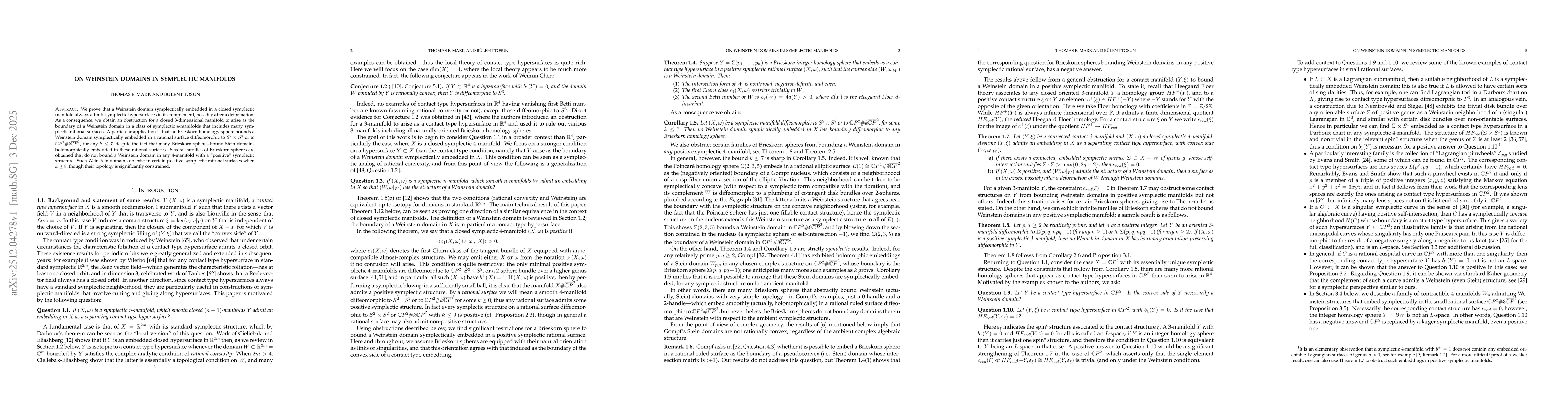 Thumbnail for On Weinstein domains in symplectic manifolds