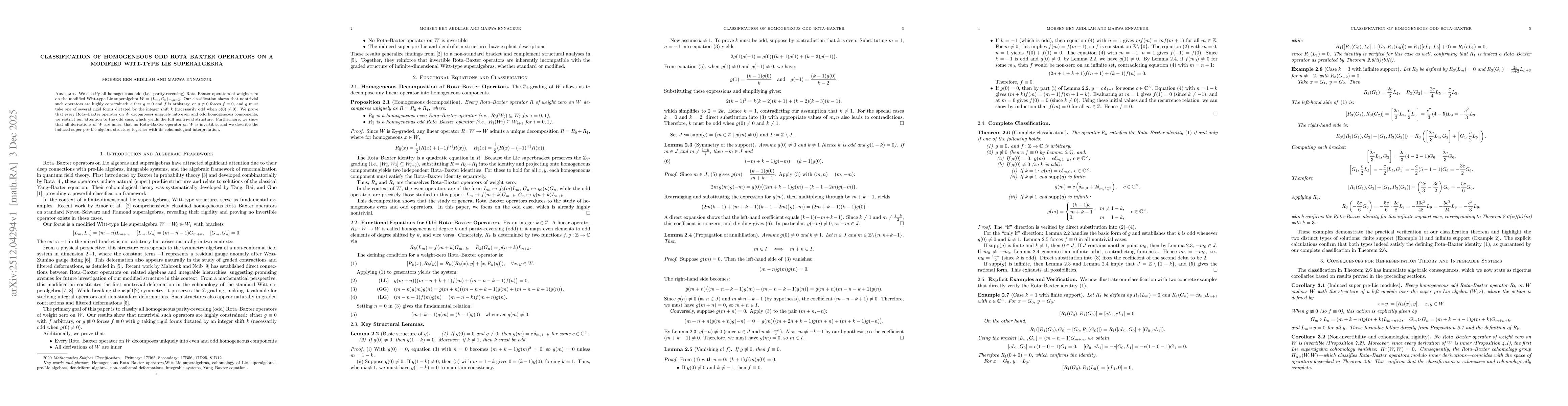 Thumbnail for Classification of Homogeneous Odd Rota--Baxter Operators on a Modified Witt-Type Lie Superalgebra