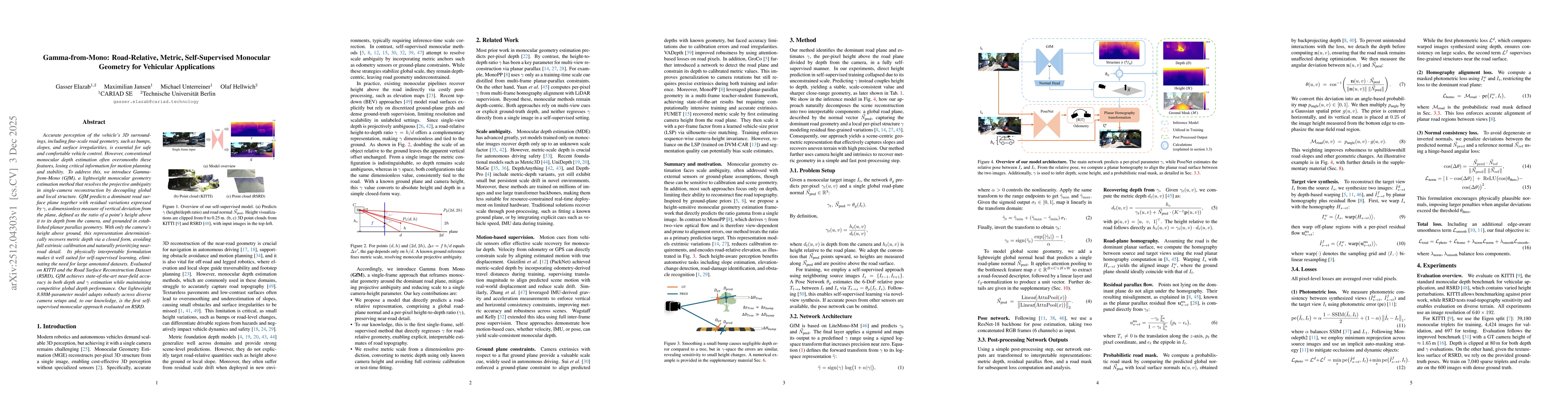 Thumbnail for Gamma-from-Mono: Road-Relative, Metric, Self-Supervised Monocular Geometry for Vehicular Applications