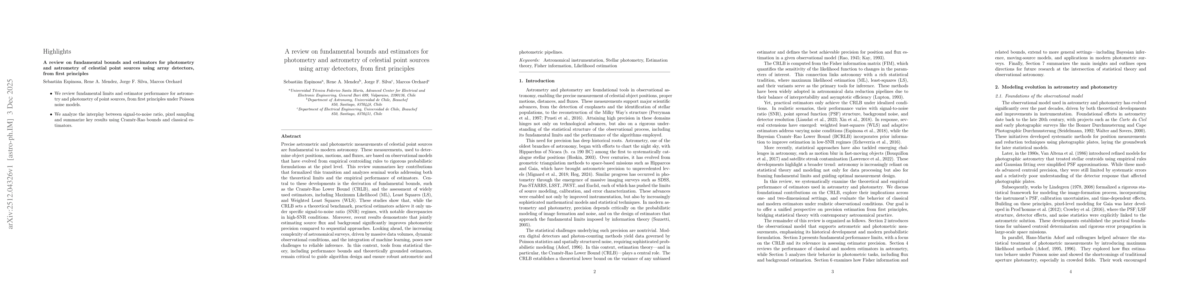 Thumbnail for A review on fundamental bounds and estimators for photometry and astrometry of celestial point sources using array detectors, from first principles