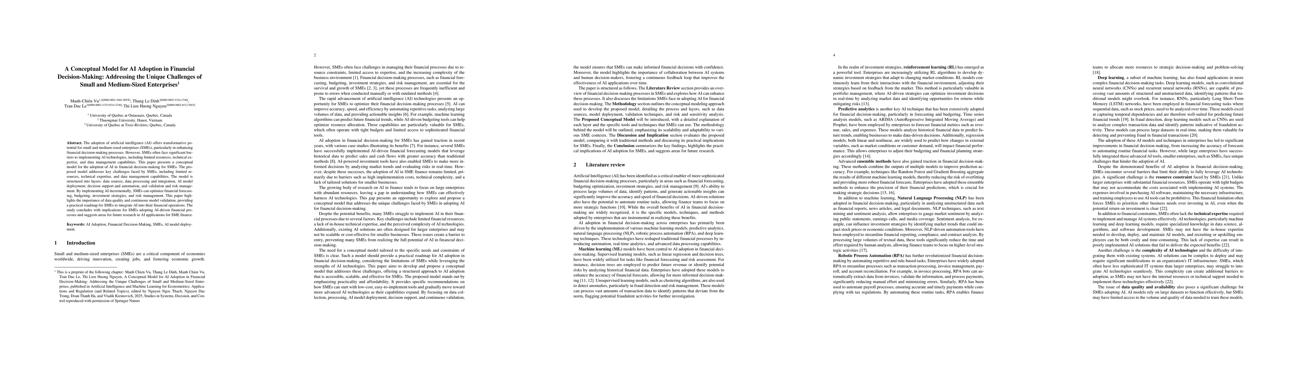 Thumbnail for A Conceptual Model for AI Adoption in Financial Decision-Making: Addressing the Unique Challenges of Small and Medium-Sized Enterprises