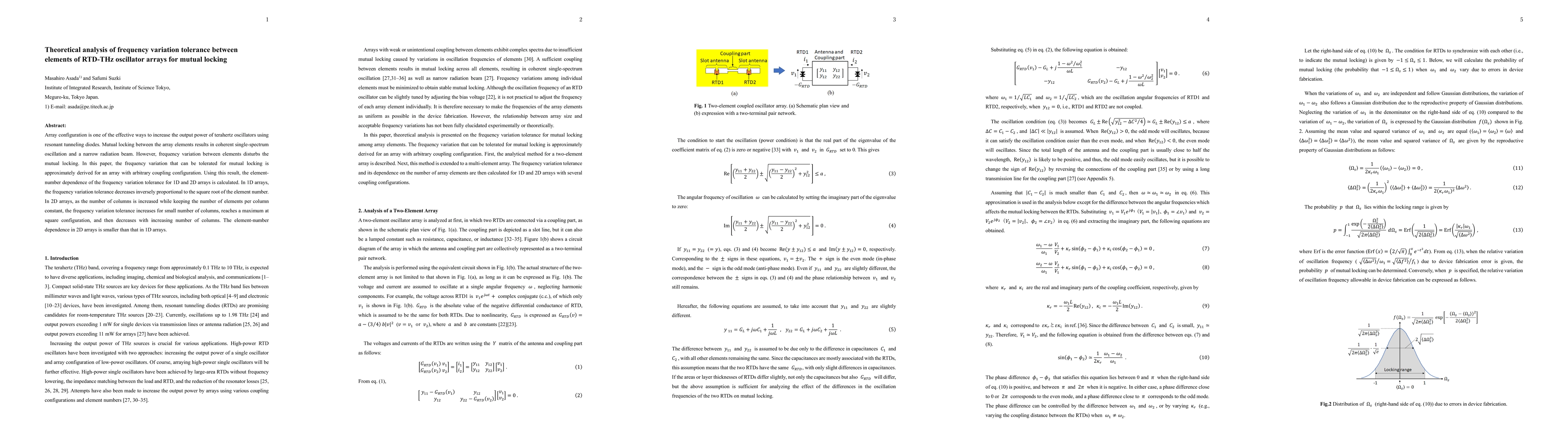 Thumbnail for Theoretical analysis of frequency variation tolerance between elements of RTD-THz oscillator arrays for mutual locking