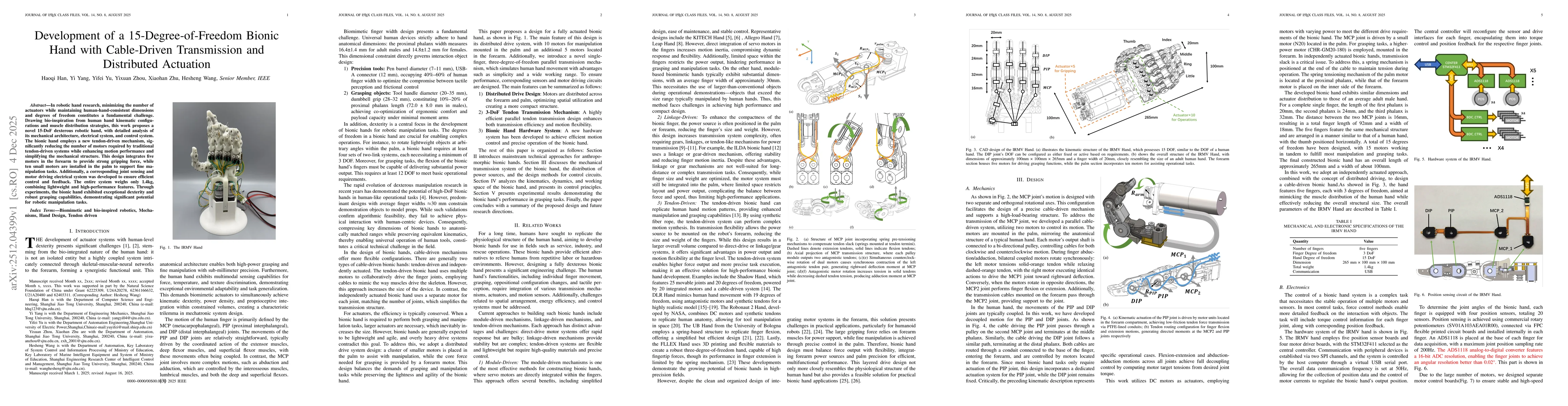 Thumbnail for Development of a 15-Degree-of-Freedom Bionic Hand with Cable-Driven Transmission and Distributed Actuation