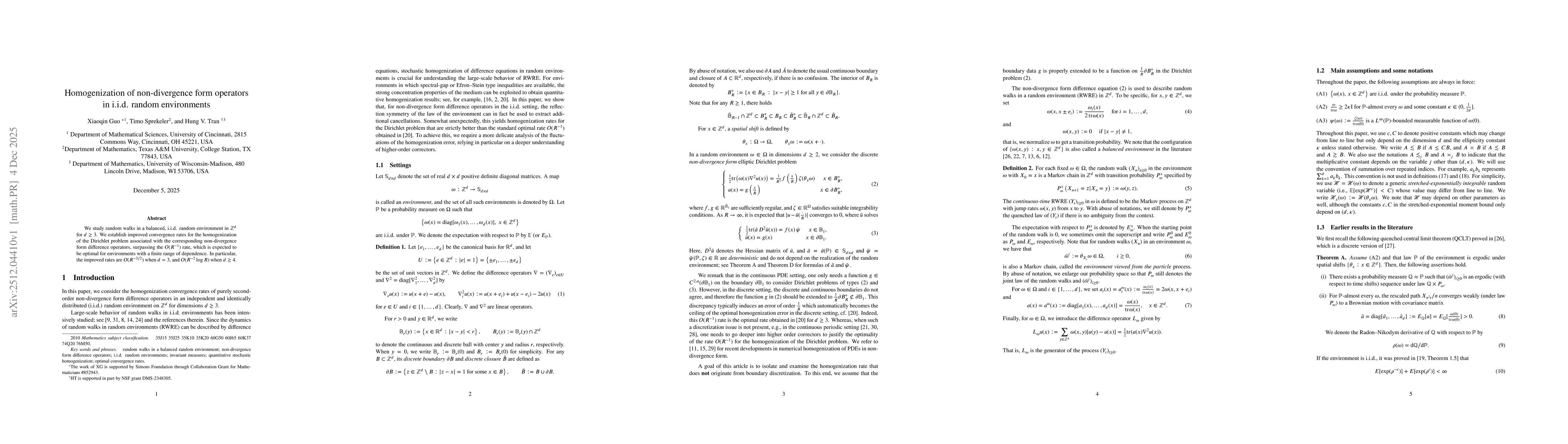 Thumbnail for Homogenizationof non-divergence form operators in i.i.d. random environments