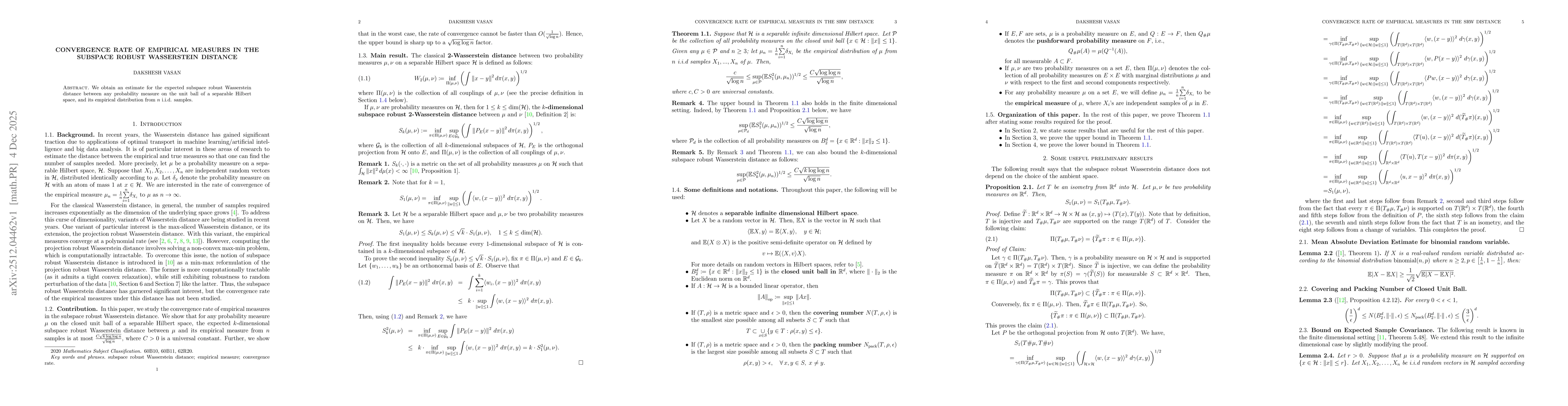 Thumbnail for Convergence rate of empirical measures in the subspace robust Wasserstein distance
