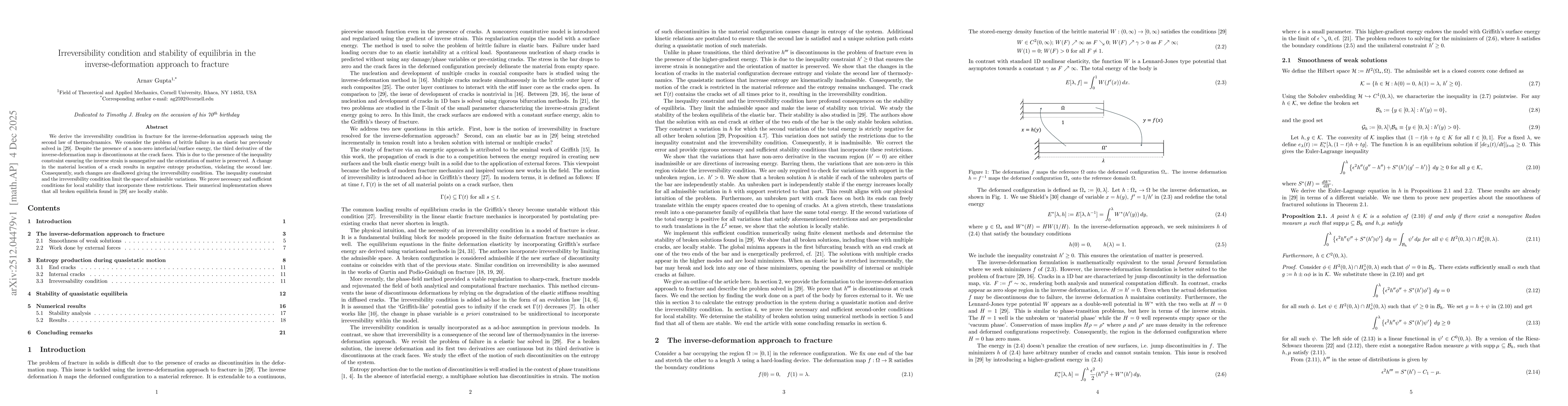 Thumbnail for Irreversibility condition and stability of equilibria in the inverse-deformation approach to fracture
