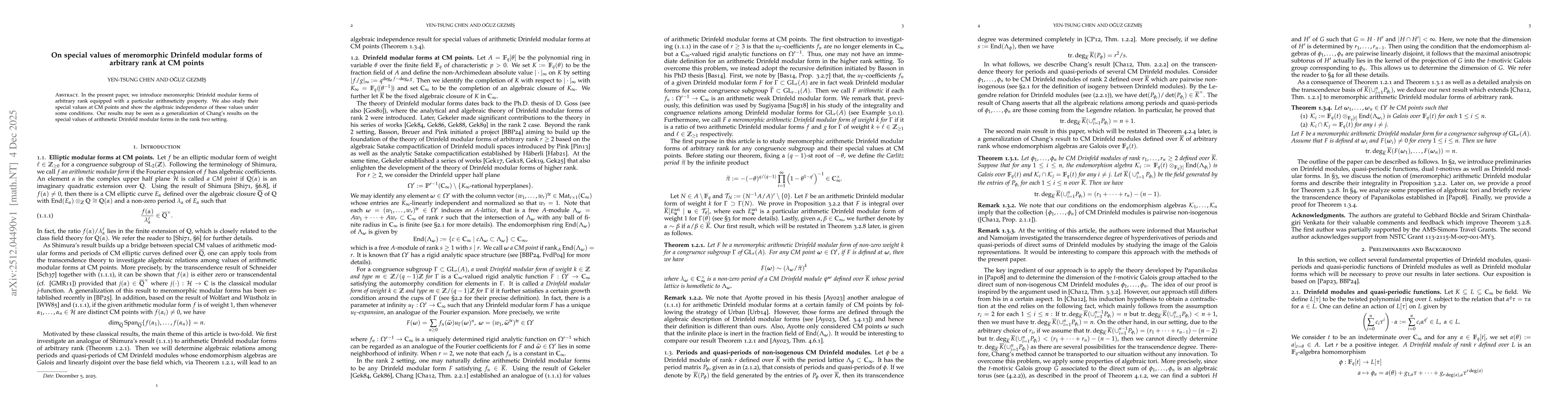 Thumbnail for On special values of meromorphic Drinfeld modular forms of arbitrary rank at CM points