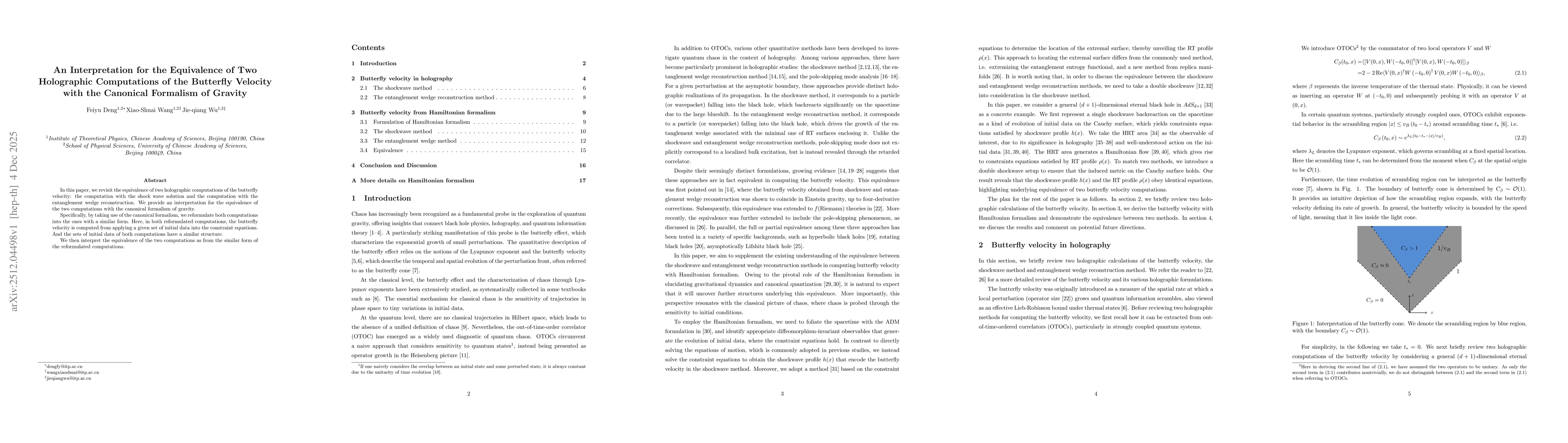Thumbnail for An Interpretation for the Equivalence of Two Holographic Computations of the Butterfly Velocity with the Canonical Formalism of Gravity