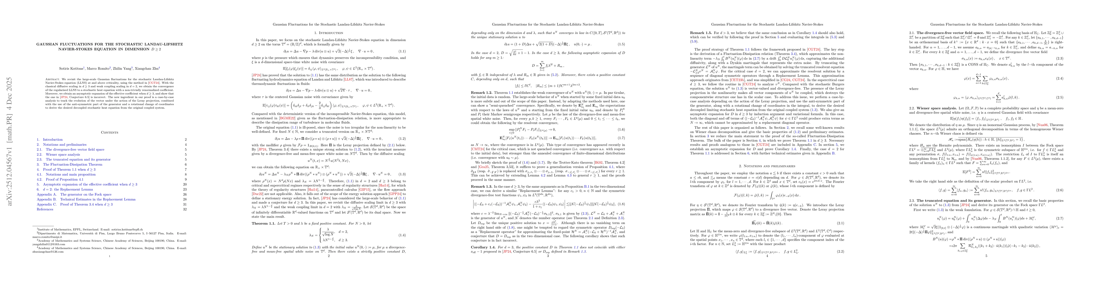 Thumbnail for Gaussian Fluctuations for the Stochastic Landau-Lifshitz Navier-Stokes Equation in Dimension $D\geq2$