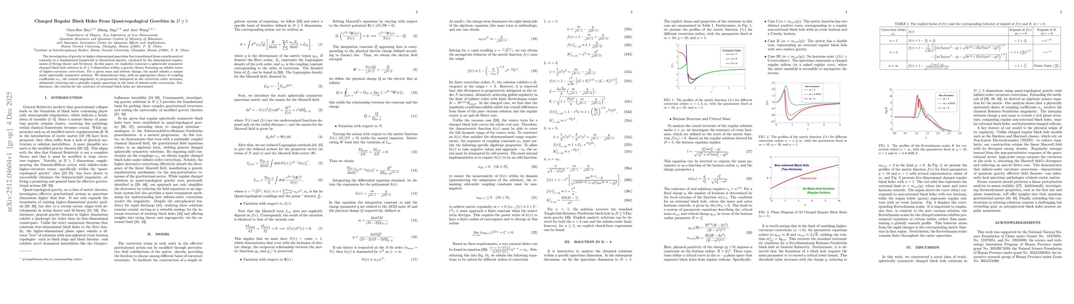 Thumbnail for Charged Regular Black Holes From Quasi-topological Gravities in $D\ge 5$