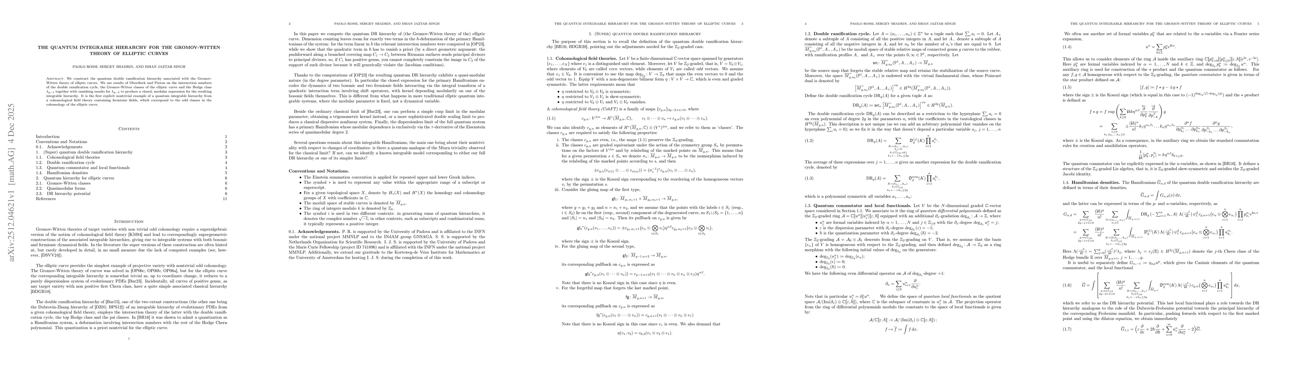 Thumbnail for The quantum integrable hierarchy for the Gromov-Witten theory of elliptic curves