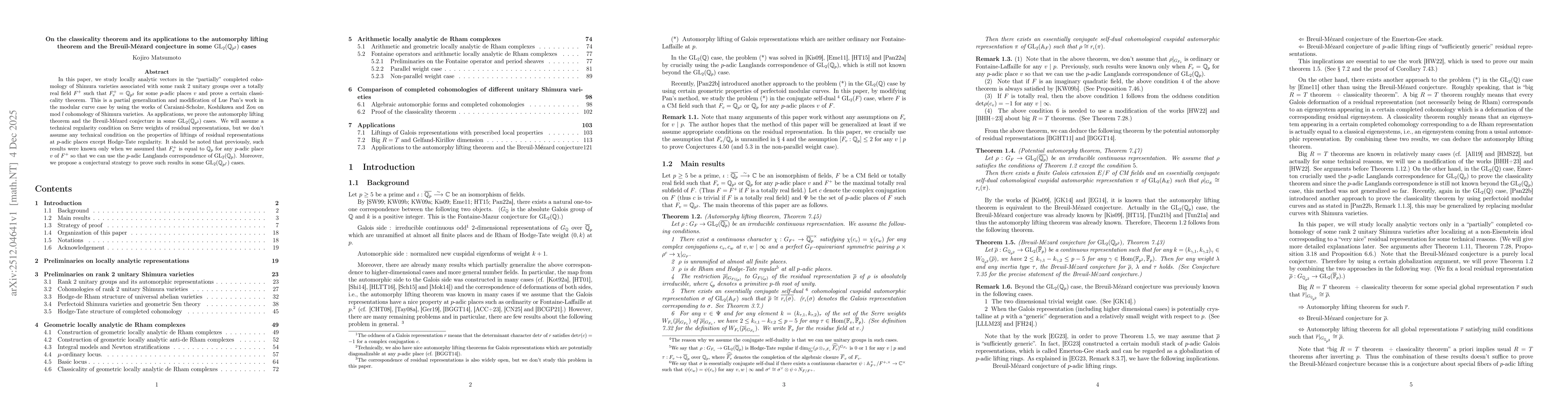 Thumbnail for On the classicality theorem and its applications to the automorphy lifting theorem and the Breuil-M$\mathrm{\acute{e}}$zard conjecture in some $\mathrm{GL}_2(\mathbb{Q}_{p^2})$ cases